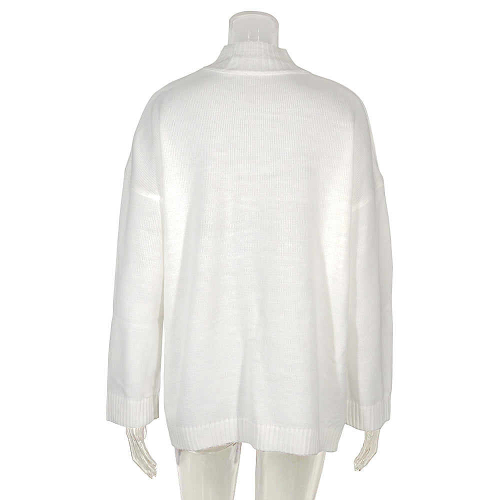 Oversized Turtleneck Drop Shoulder Sweater - White - 1