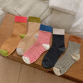 Thin Stripe Two-Tone Crew Socks - Yellow