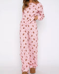 Gingerbread Cookie Print Wide Leg Pajama Set - Pink