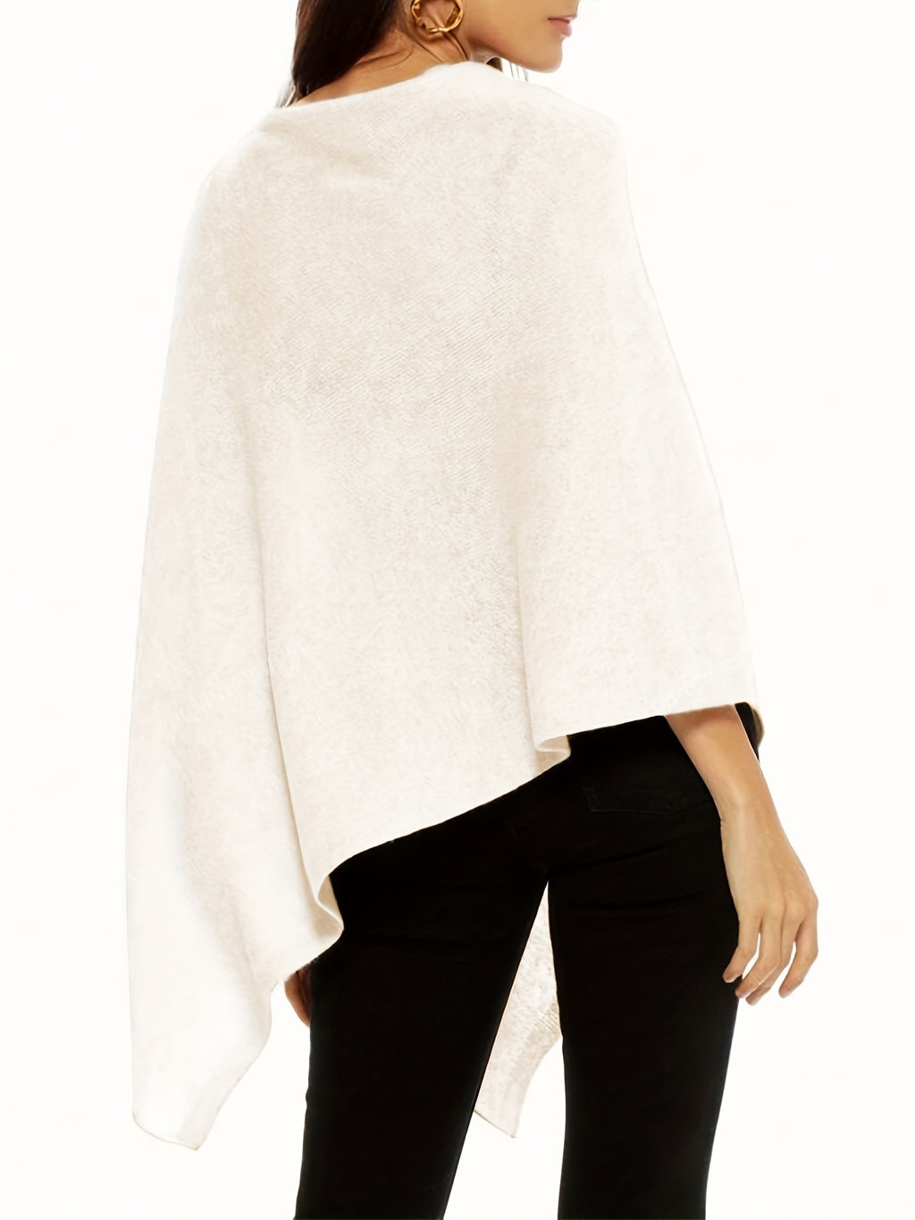 Asymmetric Draped Knit Cape Poncho Sweater - Ivory - 2