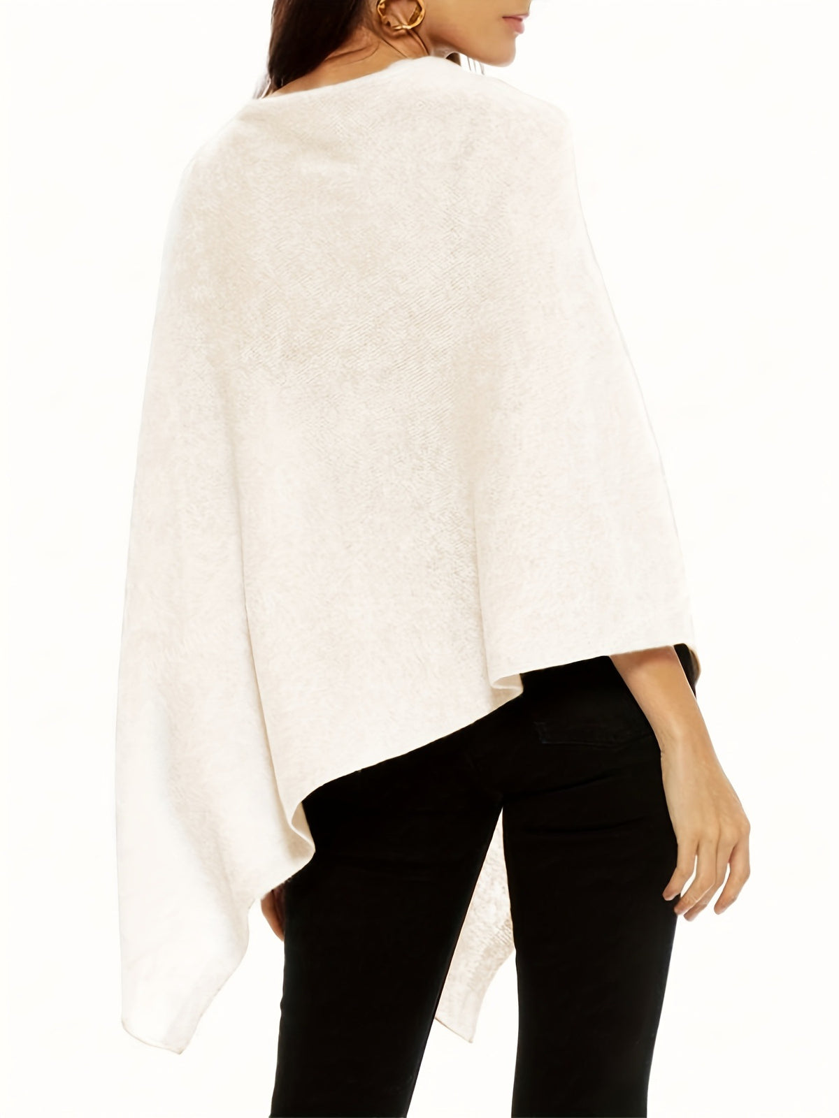 Asymmetric Draped Knit Cape Poncho Sweater - Ivory - 2
