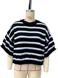 Striped Knit Sweater With Boxy Half Sleeves - Black