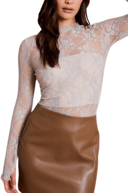 Sheer Floral Lace Layering Top - grey - 1