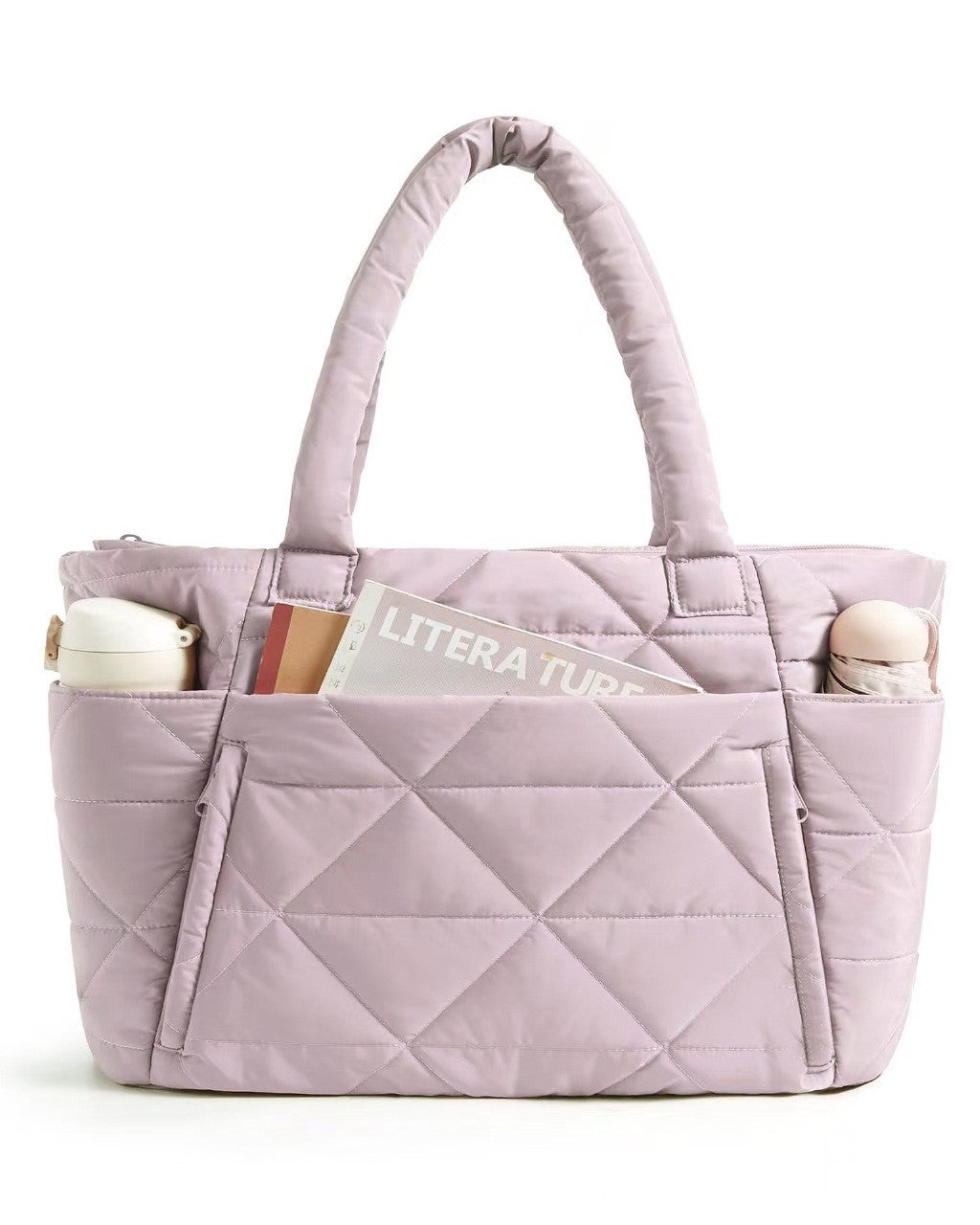 Quilted Puffer Tote Bag with Laptop Sleeve