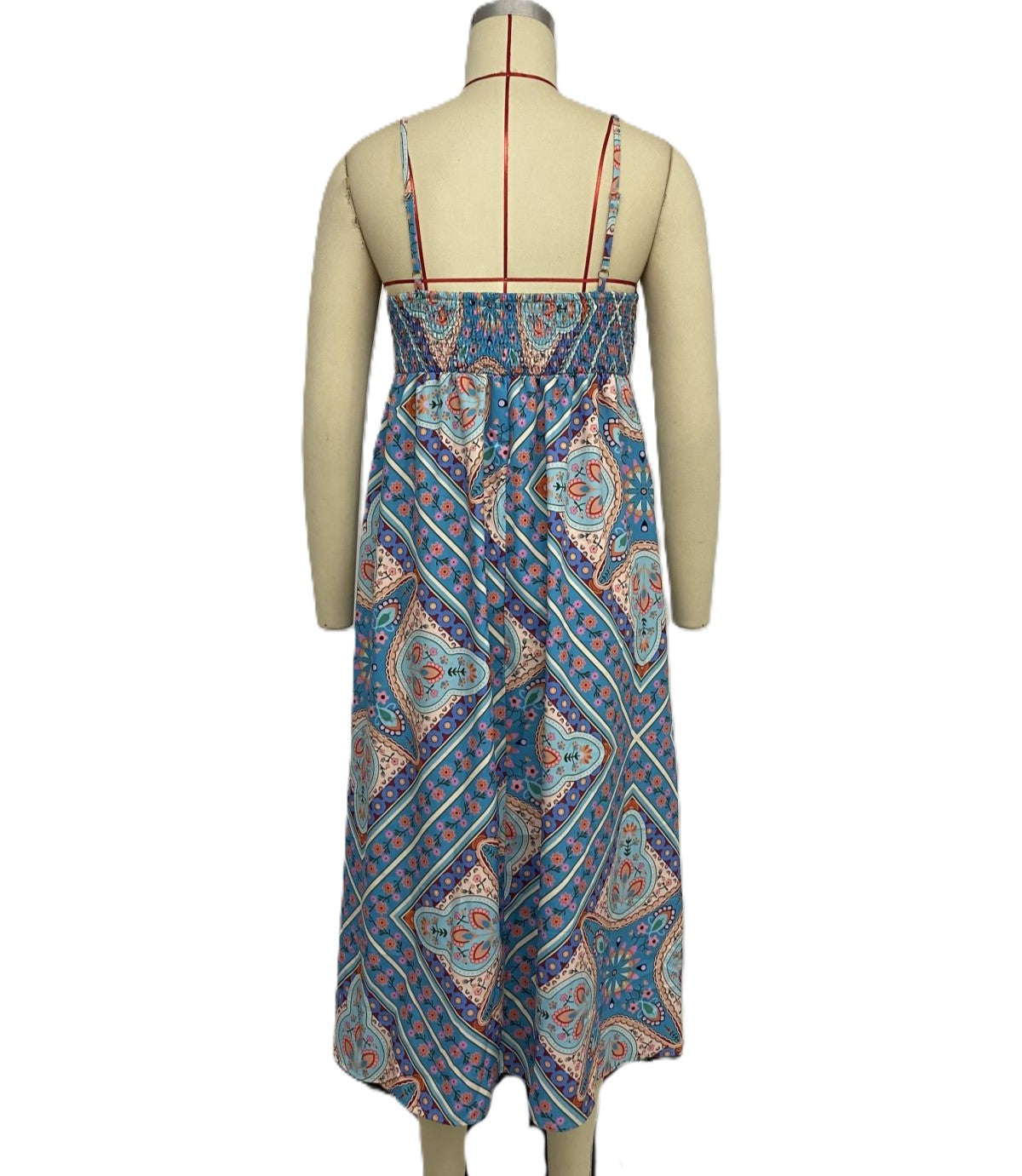 Medallion Print Strappy Midi Slip Dress - Blue - 1