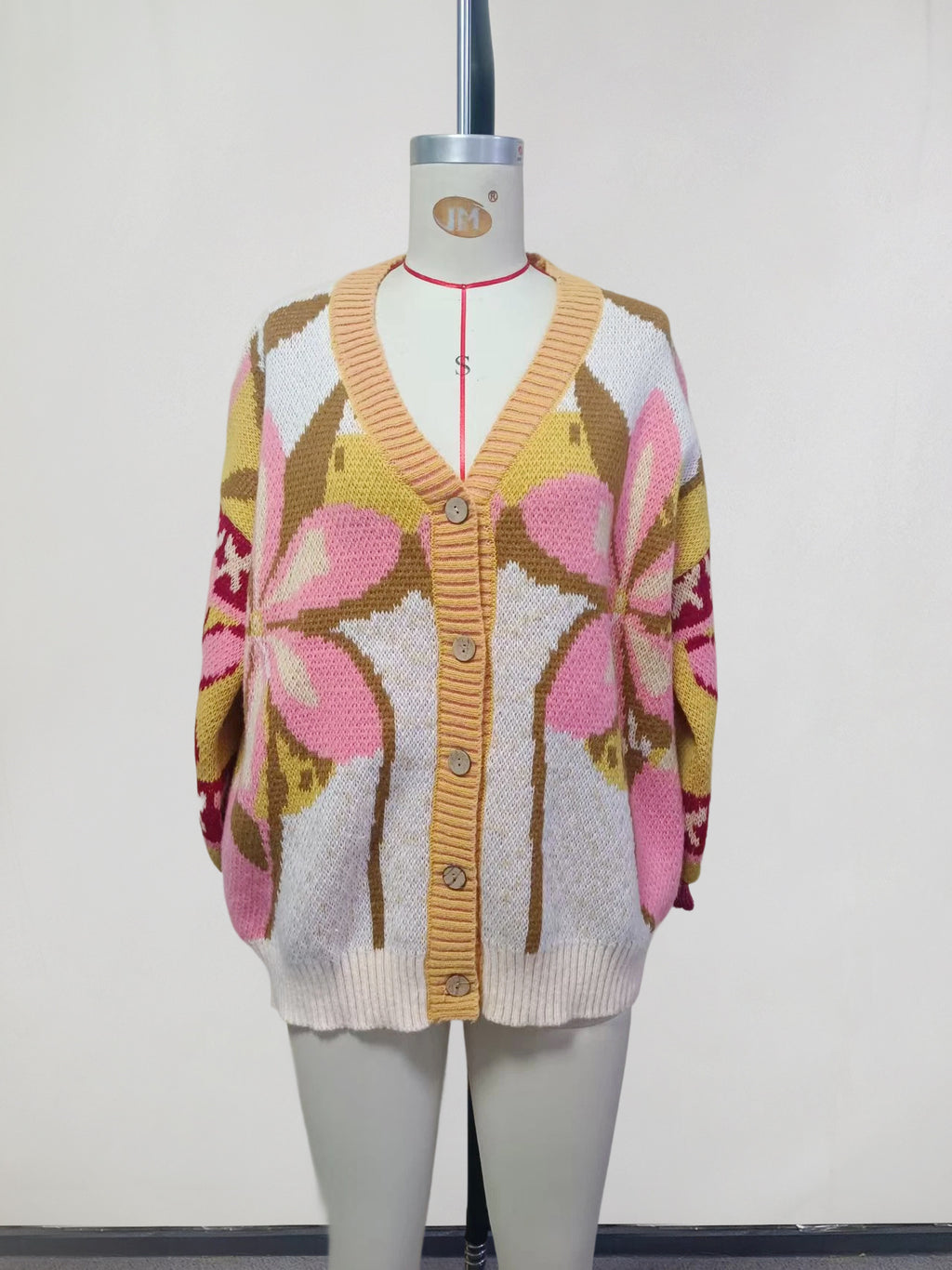 Blooming Floral Intarsia Oversized Knit Cardigan - Floral - 1