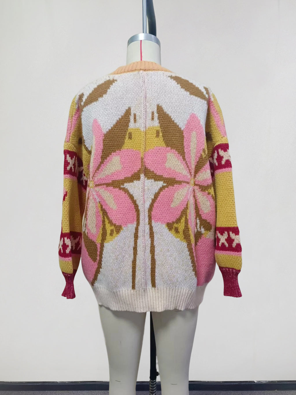 Blooming Floral Intarsia Oversized Knit Cardigan - Floral - 2