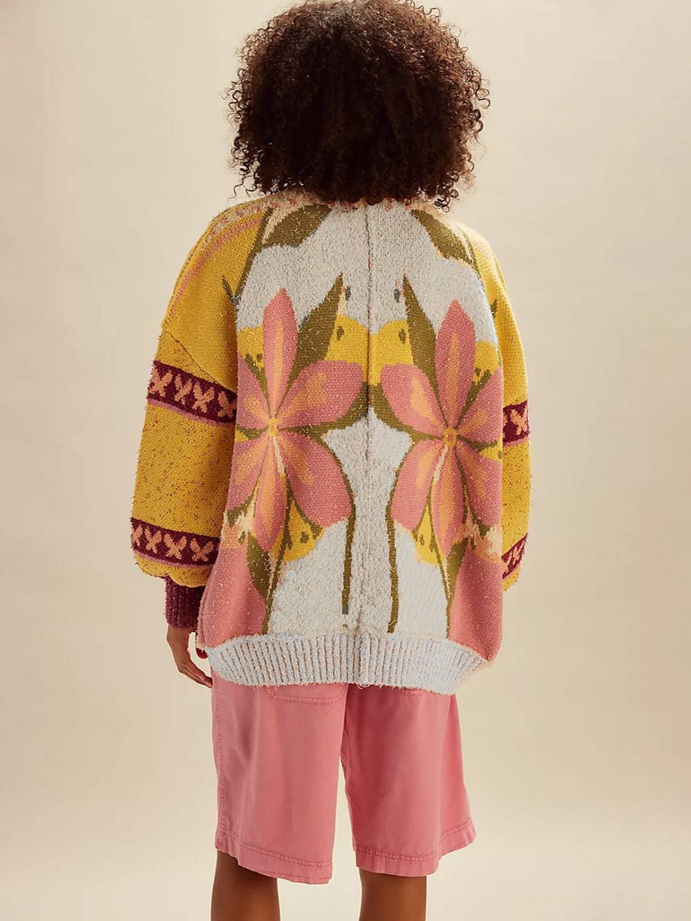 Blooming Floral Intarsia Oversized Knit Cardigan - Floral - 6