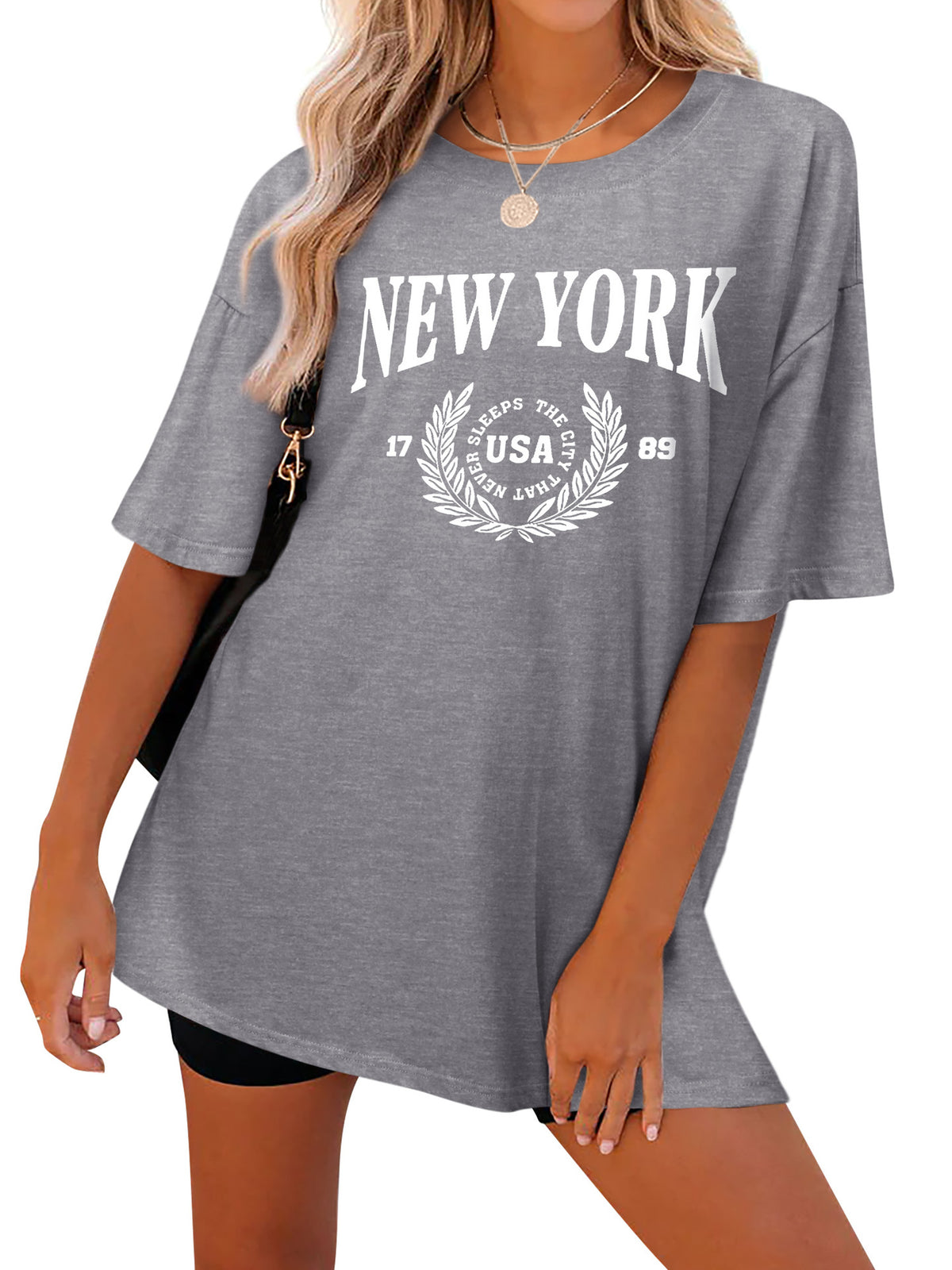 New York Laurel Crest Oversized Tunic Tee - Ash