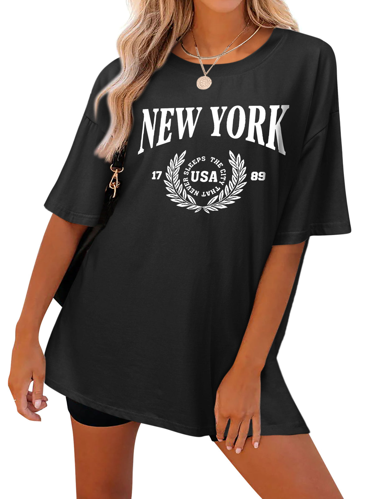 New York Laurel Crest Oversized Tunic Tee - Black