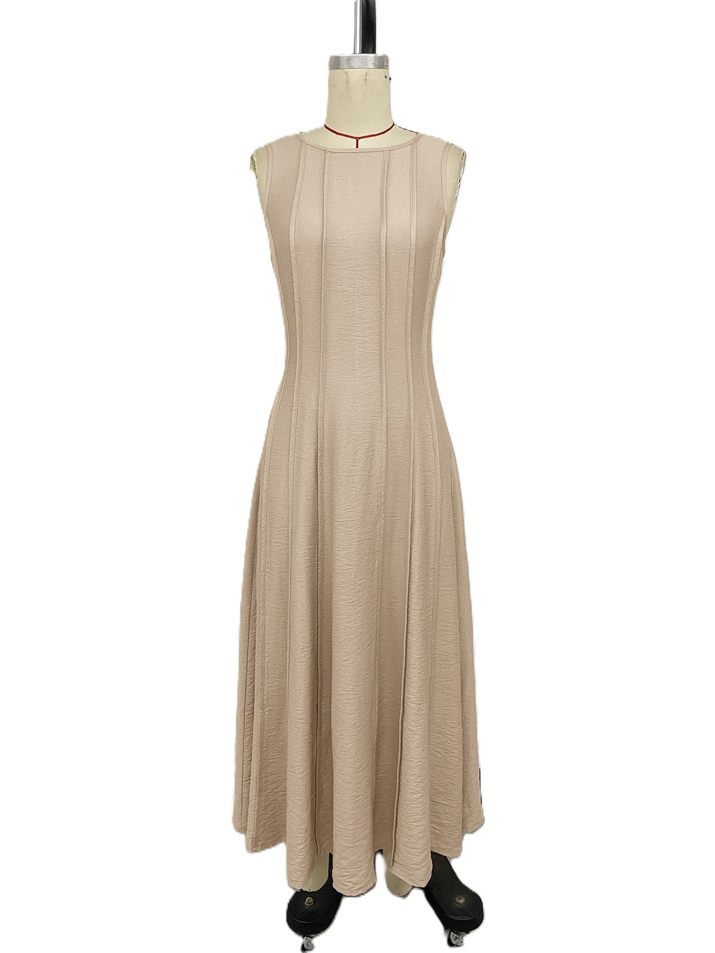Sleeveless Paneled Maxi Dress With Flared Hem - Khaki - 1