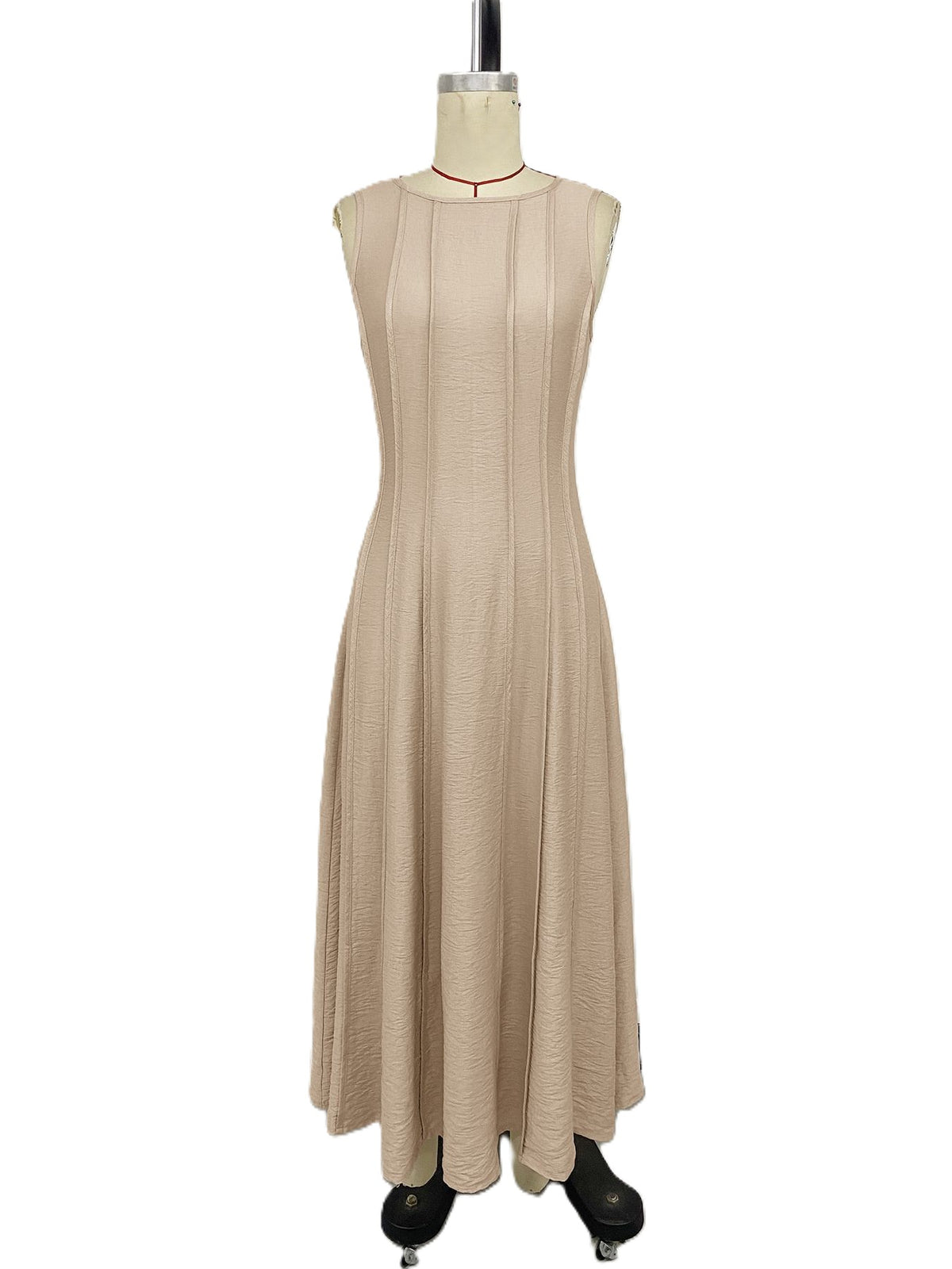 Sleeveless Paneled Maxi Dress With Flared Hem - Khaki - 1