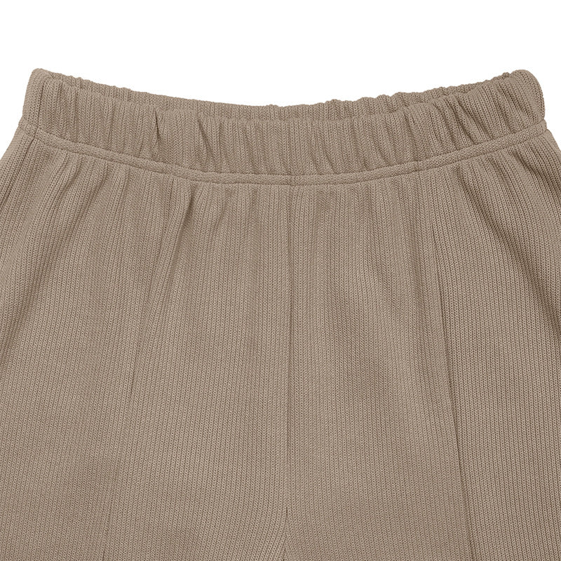 Ribbed Straight Leg Trousers With Front Split - Khaki - 2