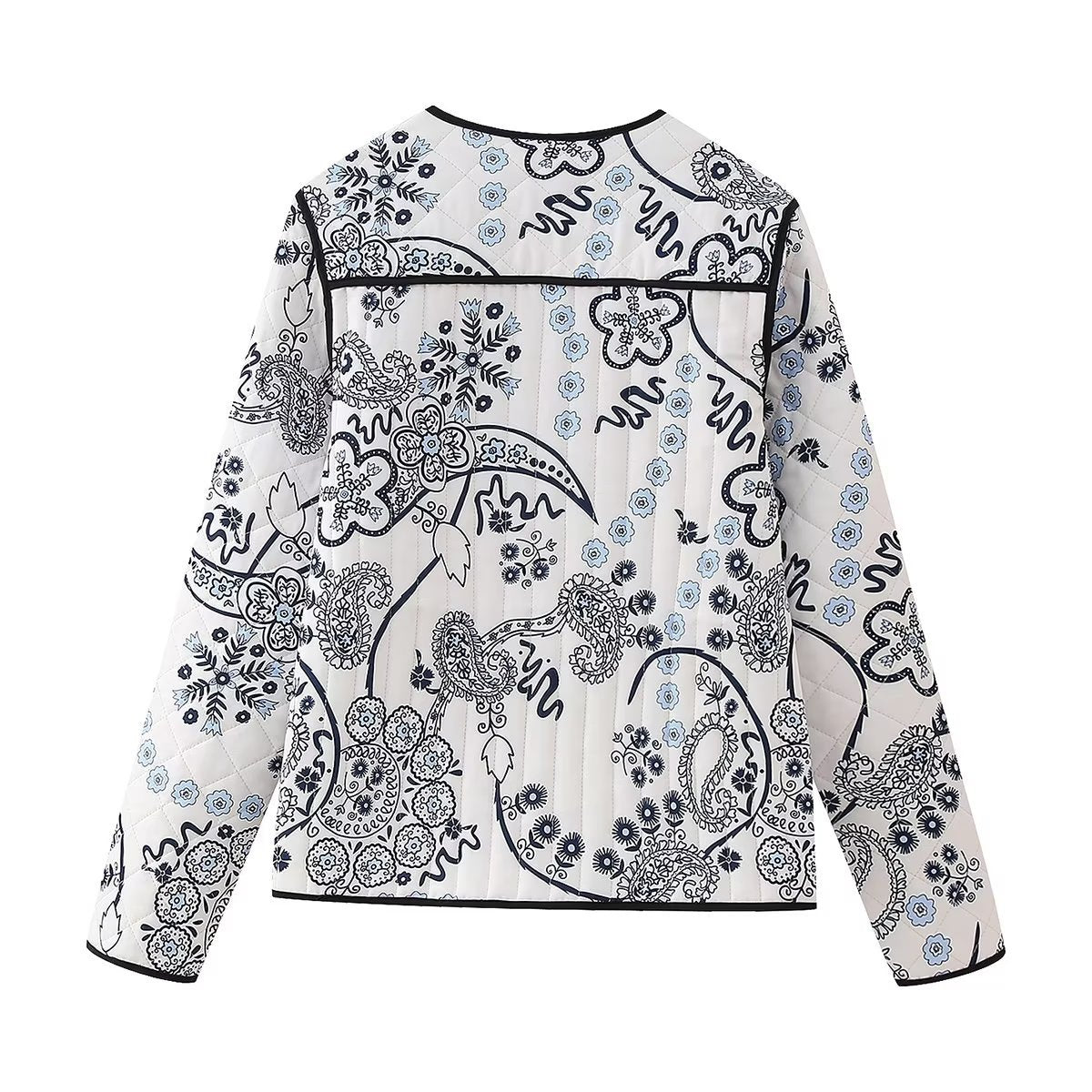 Bandana Paisley Quilted Collarless Jacket - White - 2