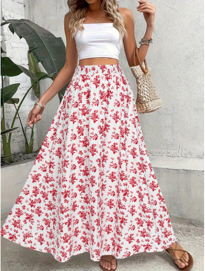Ditsy Floral High Waist Maxi Skirt - Pink
