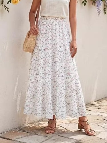 Ditsy Floral High Waist Maxi Skirt - White