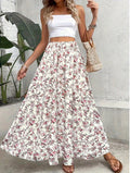 Ditsy Floral High Waist Maxi Skirt - White_P