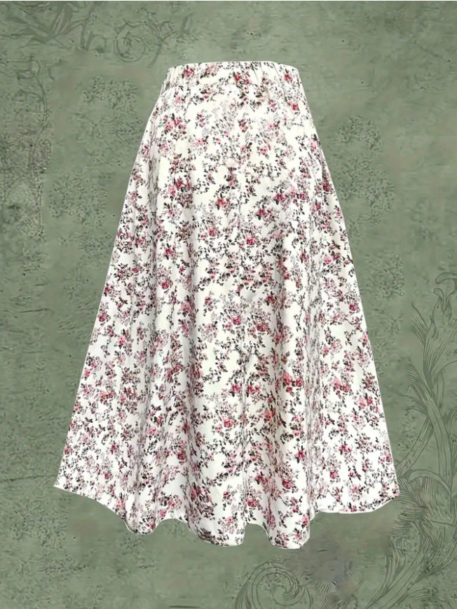 Ditsy Floral High Waist Maxi Skirt - White_P - 1