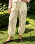 Sheer Lace Harem Pants With Elastic Cuffs - Apricot