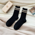 Two Stripe Ribbed Mid Calf Socks - Black