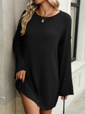 Oversized Longline Crewneck Tunic Sweater - Black
