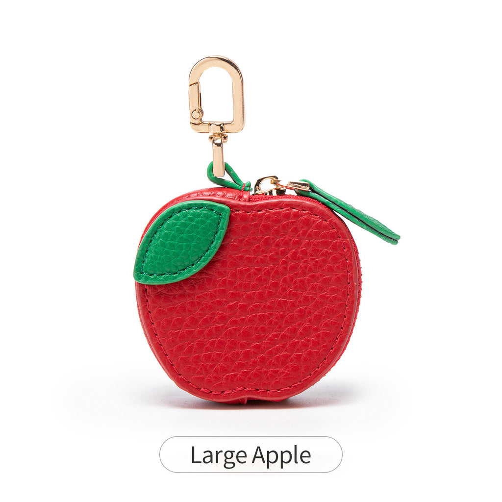 Textured Fruit Coin Pouch Keychain Charm - Apple