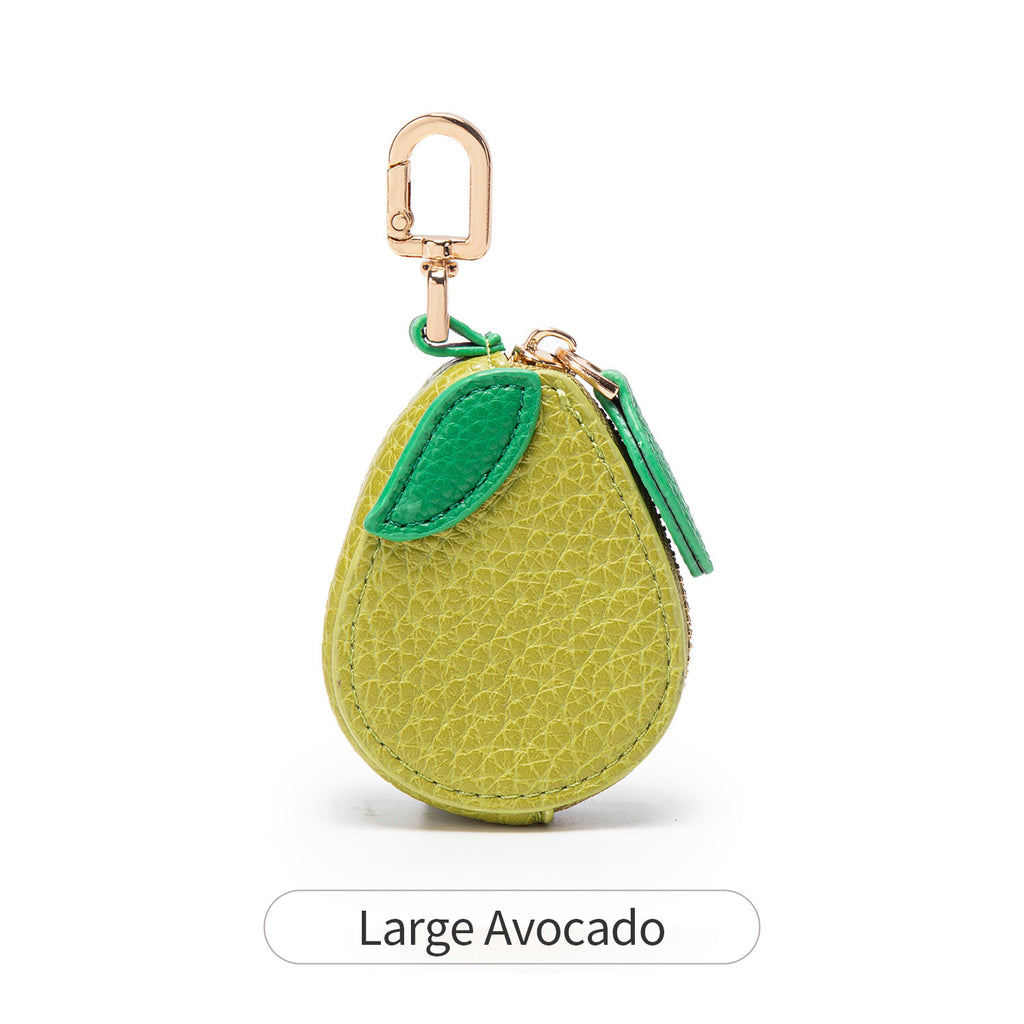 Textured Fruit Coin Pouch Keychain Charm - Avocado