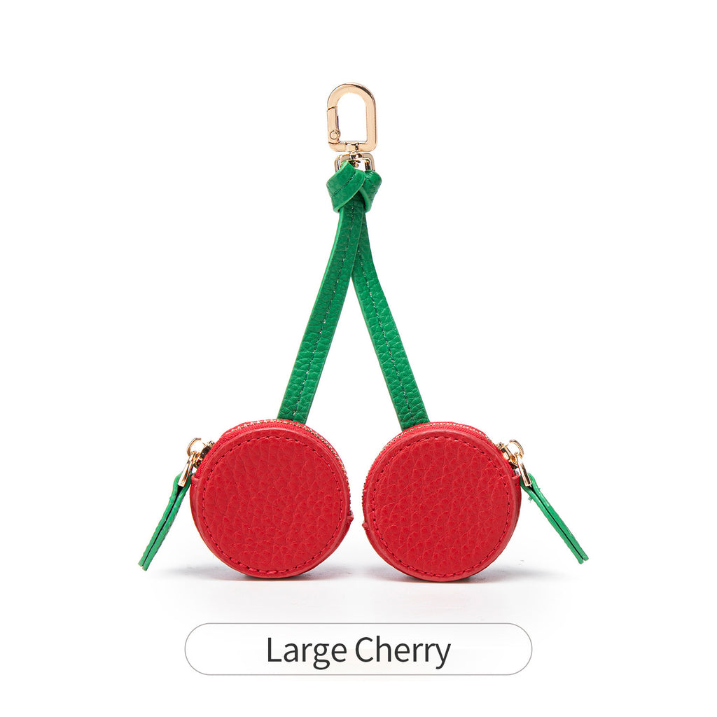 Textured Fruit Coin Pouch Keychain Charm - Cherry