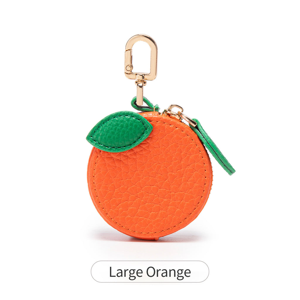Textured Fruit Coin Pouch Keychain Charm - Orange