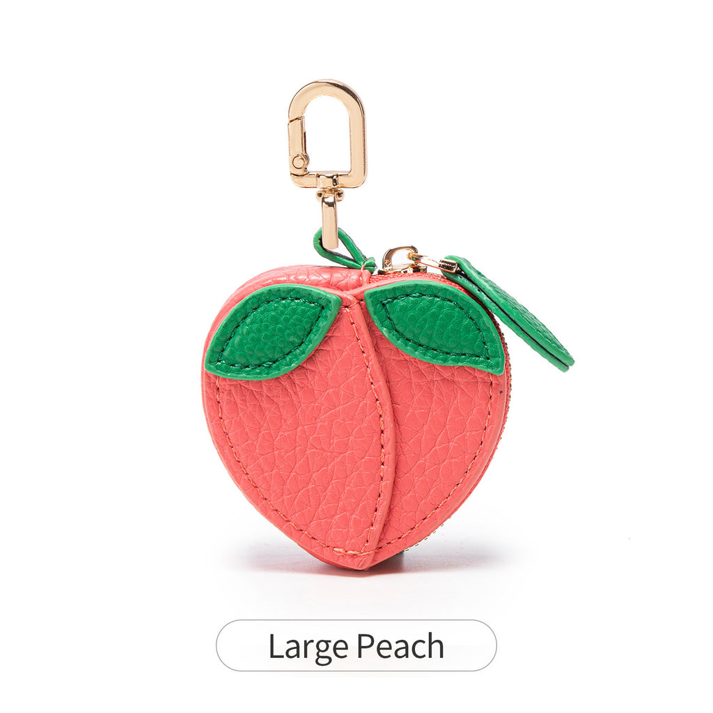 Textured Fruit Coin Pouch Keychain Charm - Peach