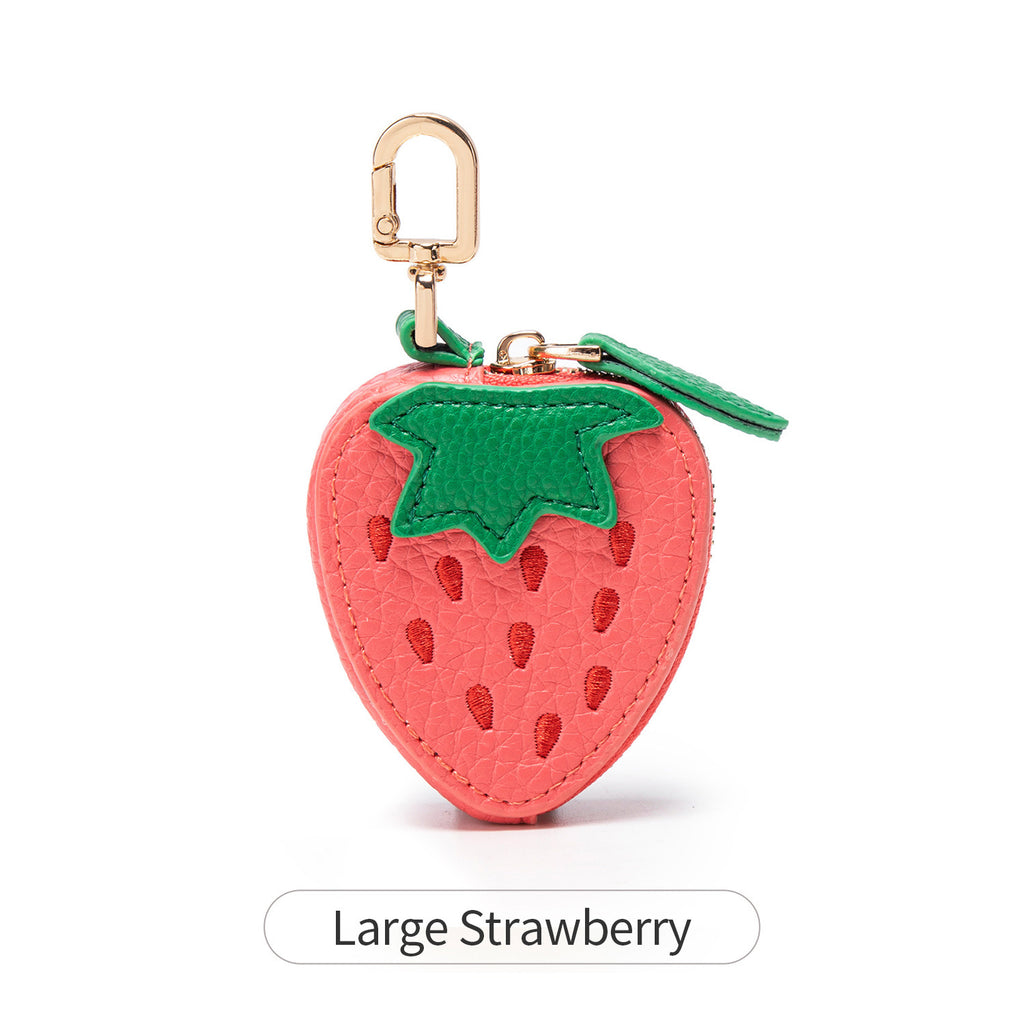Textured Fruit Coin Pouch Keychain Charm - Strawberry