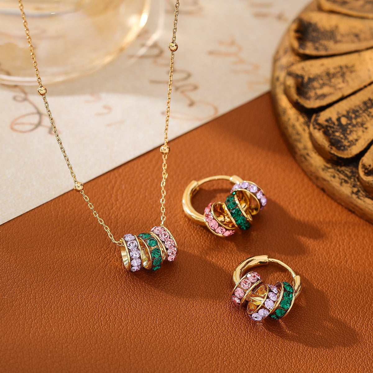 Vintage Zircon Rondelle Necklace and Earrings - view 2