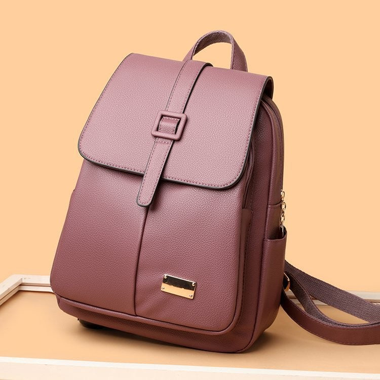 Buckle Flap Pebbled Faux Leather Backpack - Mauve