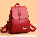 Buckle Flap Pebbled Faux Leather Backpack - Red