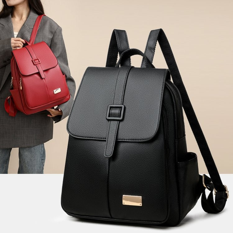 Buckle Flap Pebbled Faux Leather Backpack