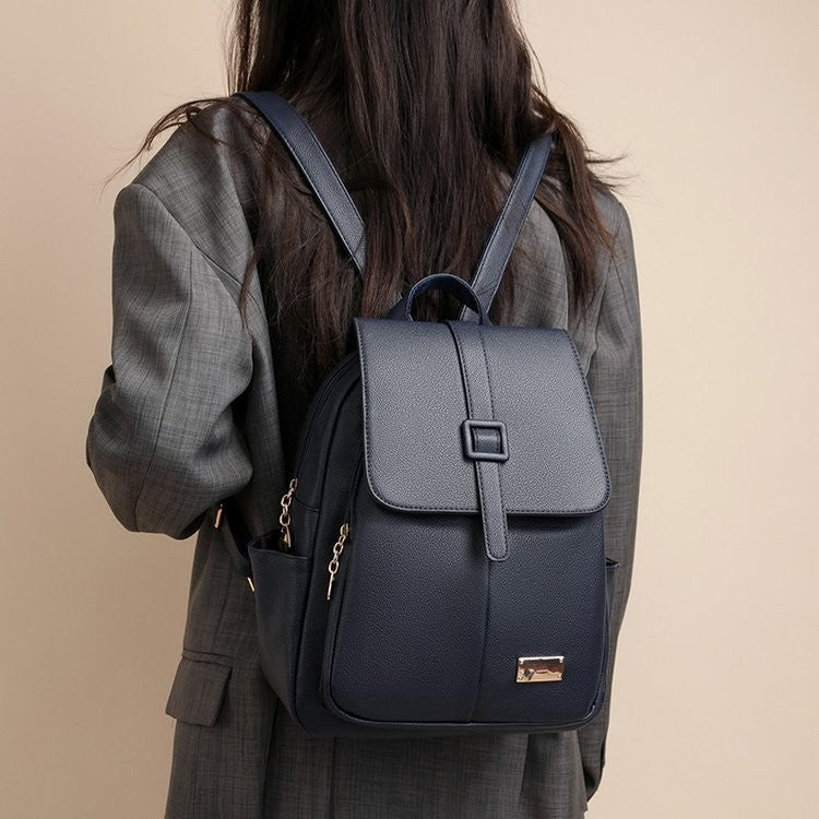 Buckle Flap Pebbled Faux Leather Backpack