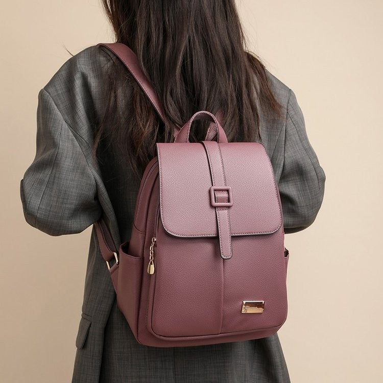 Buckle Flap Pebbled Faux Leather Backpack