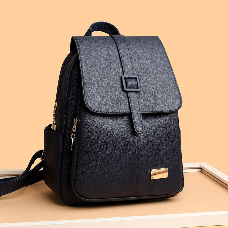 Buckle Flap Pebbled Faux Leather Backpack