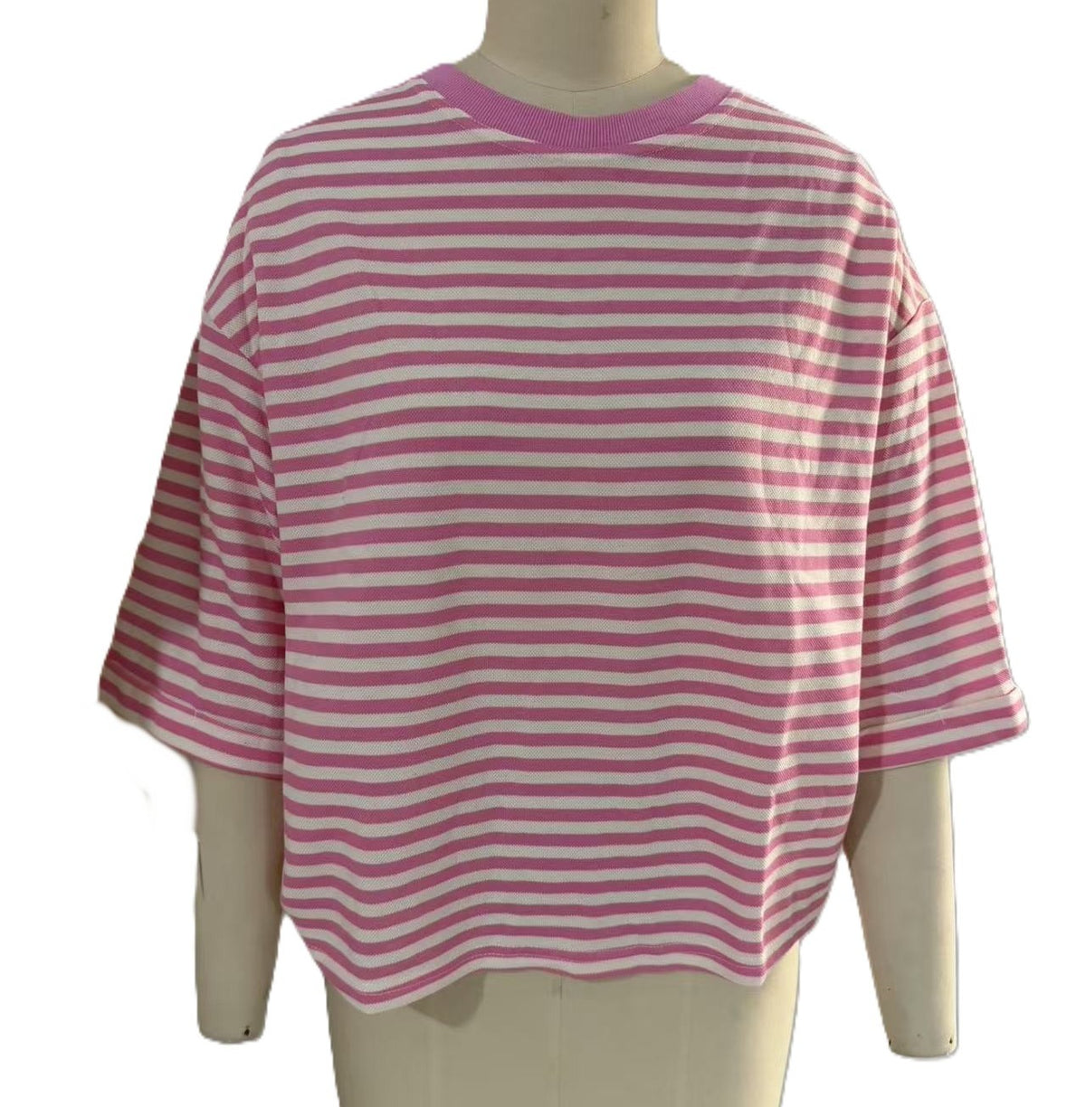 Oversized Striped Cutout Back Bow Blouse - Pink - 1