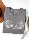 Seashell Bikini Sketch Print Cotton Tee - Grey