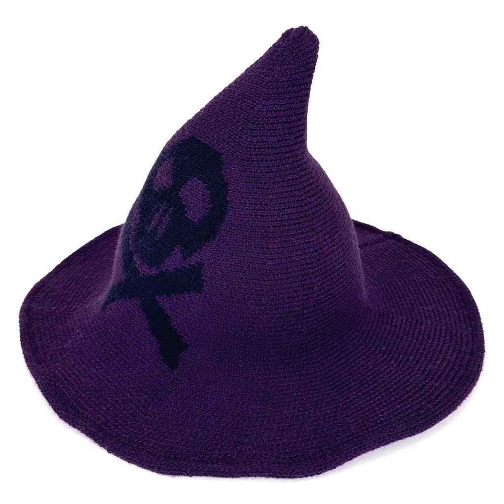 Skull Jacquard Knit Witch Hat - Purple