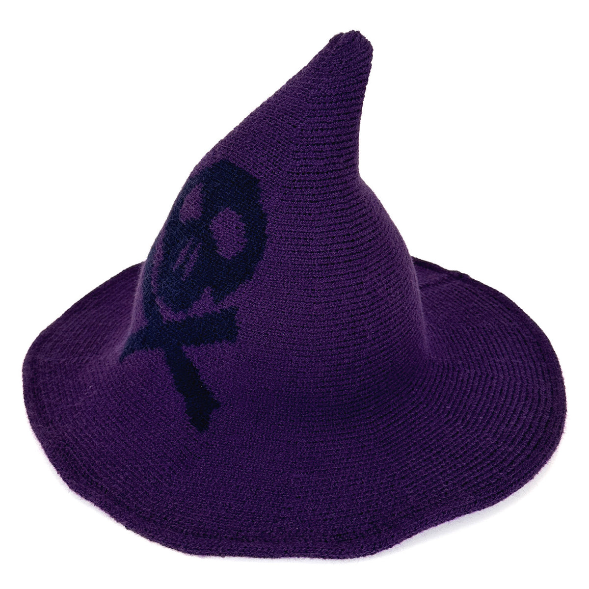 Skull Jacquard Knit Witch Hat - Purple