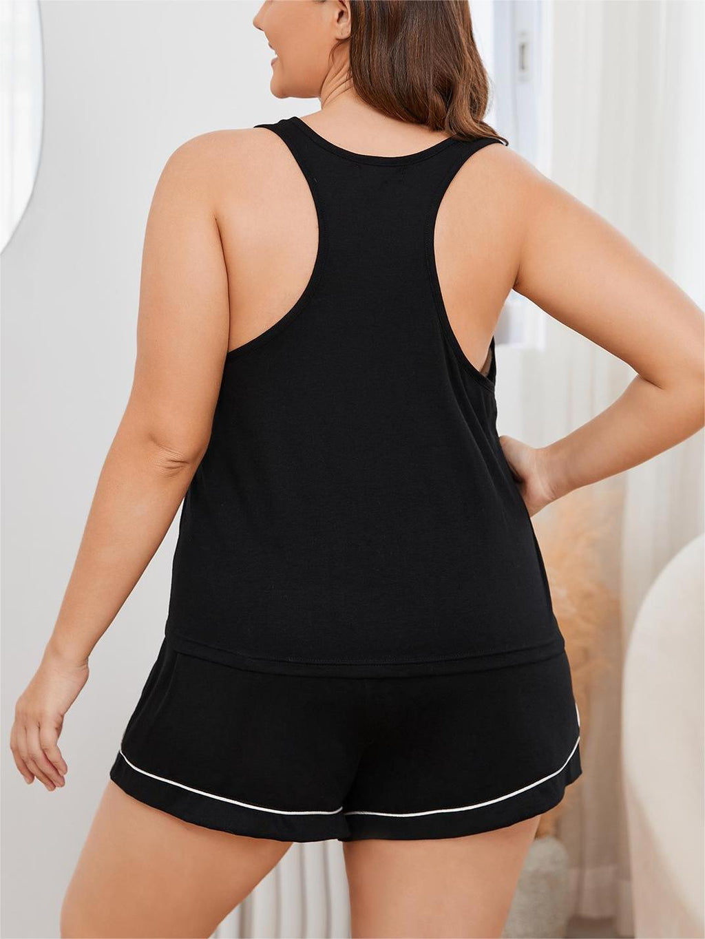 Contrast Piped Pajama Sleep Shorts - Black - 2