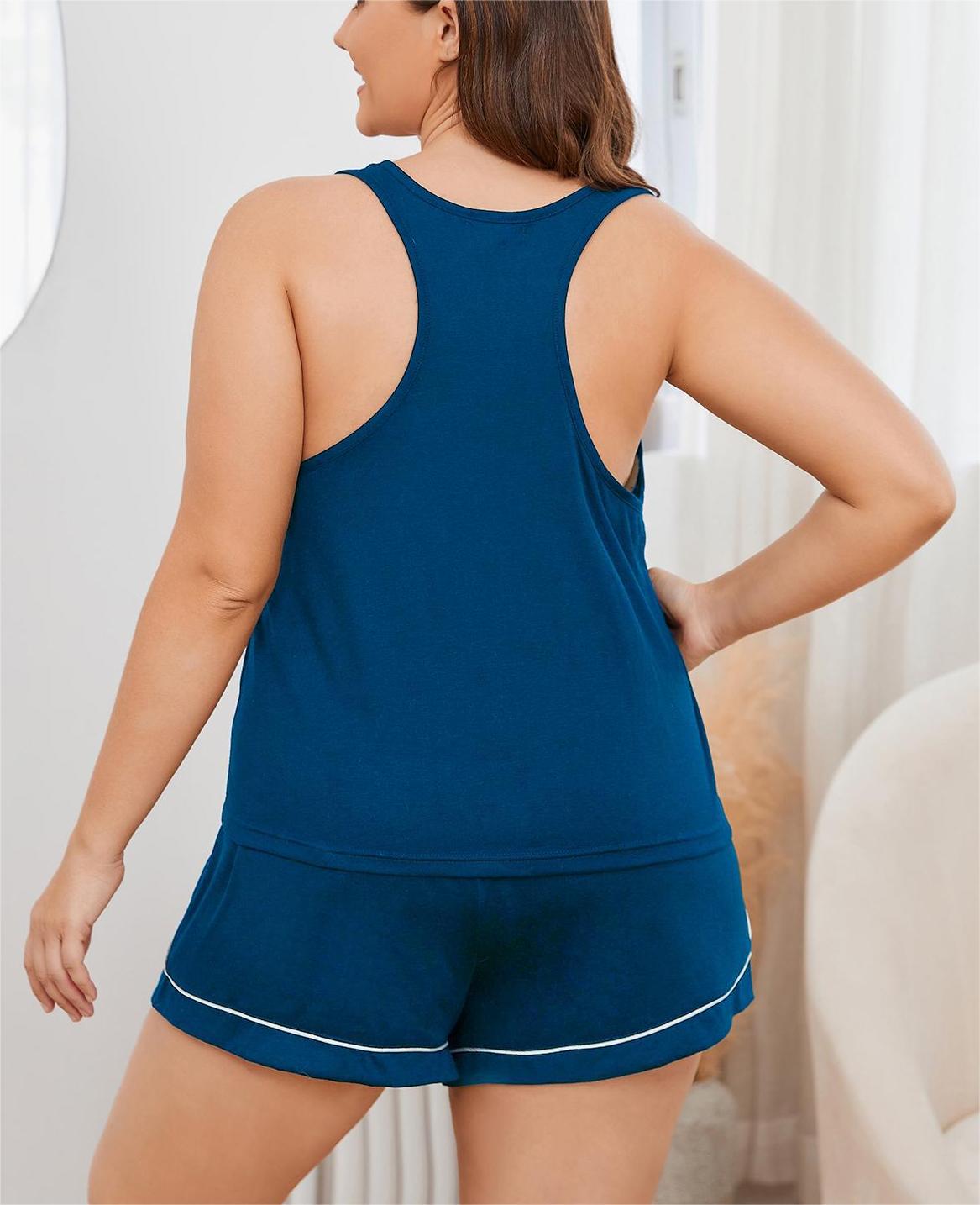 Contrast Piped Pajama Sleep Shorts - Blue - 3