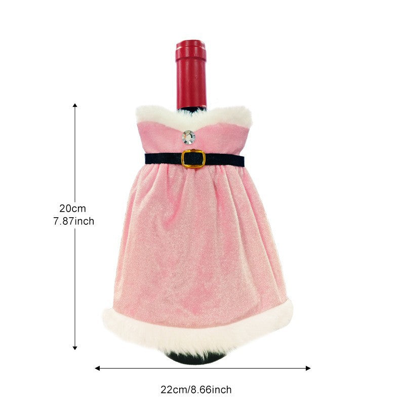 Santa Outfit Wine Bottle Cover with Plush Trim - Pink-2