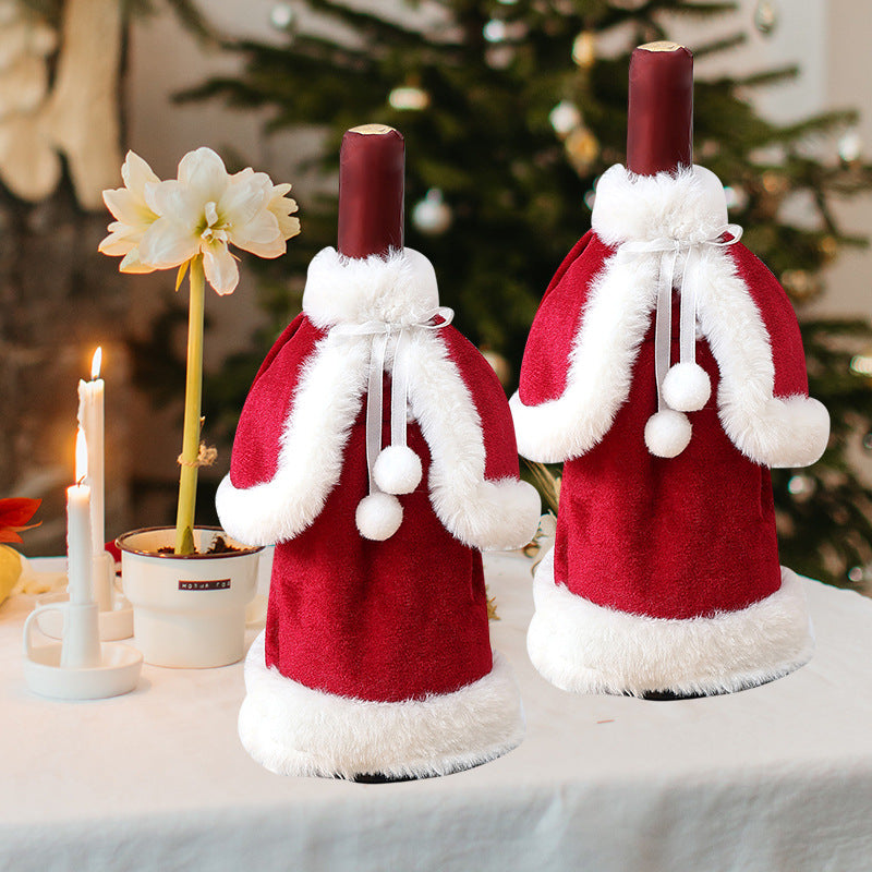 Santa Outfit Wine Bottle Cover with Plush Trim - view 1