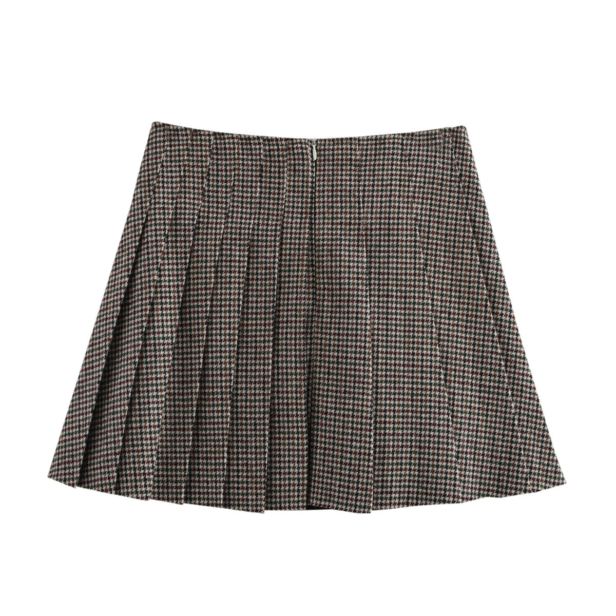 Houndstooth Pleated Mini Skirt - Brown