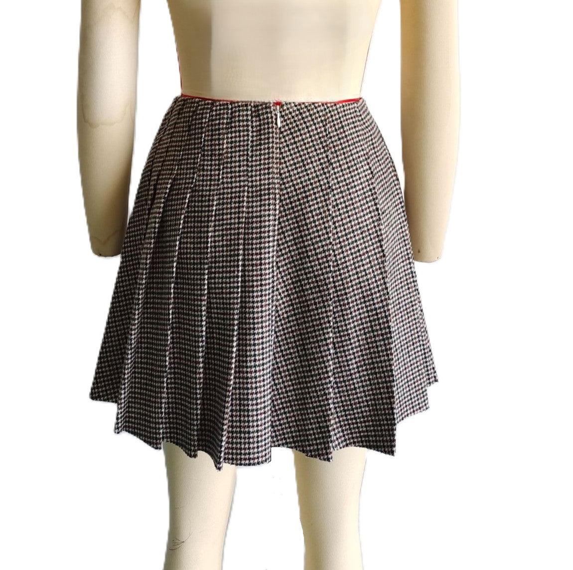 Houndstooth Pleated Mini Skirt - Brown - 2