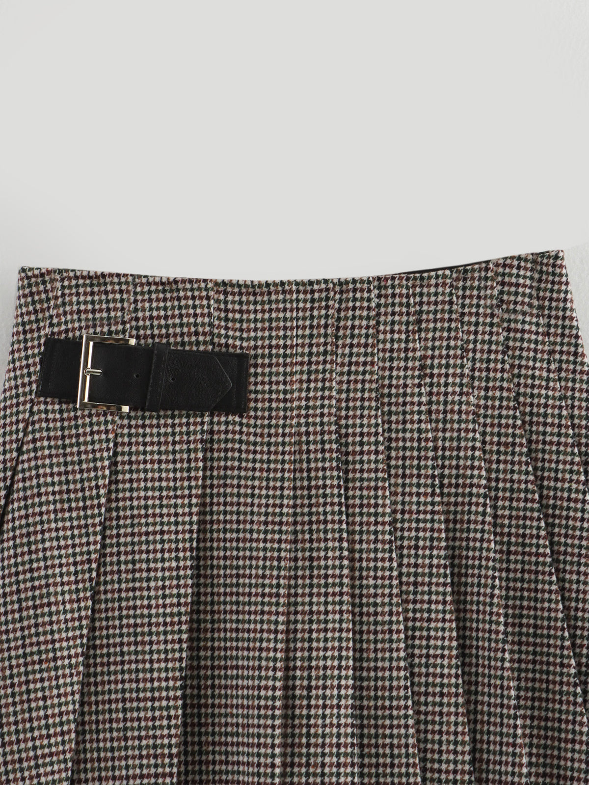 Houndstooth Pleated Mini Skirt - Brown - 3