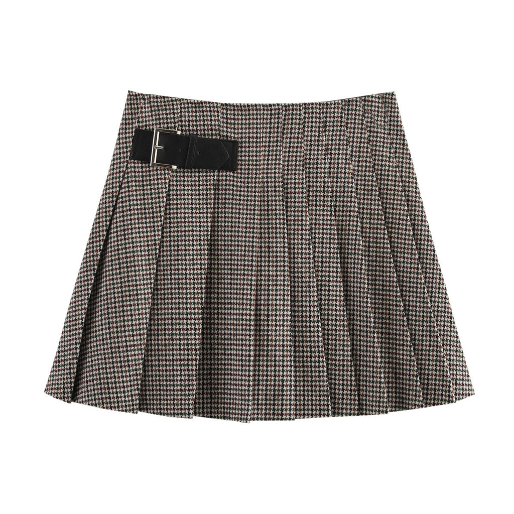 Houndstooth Pleated Mini Skirt
